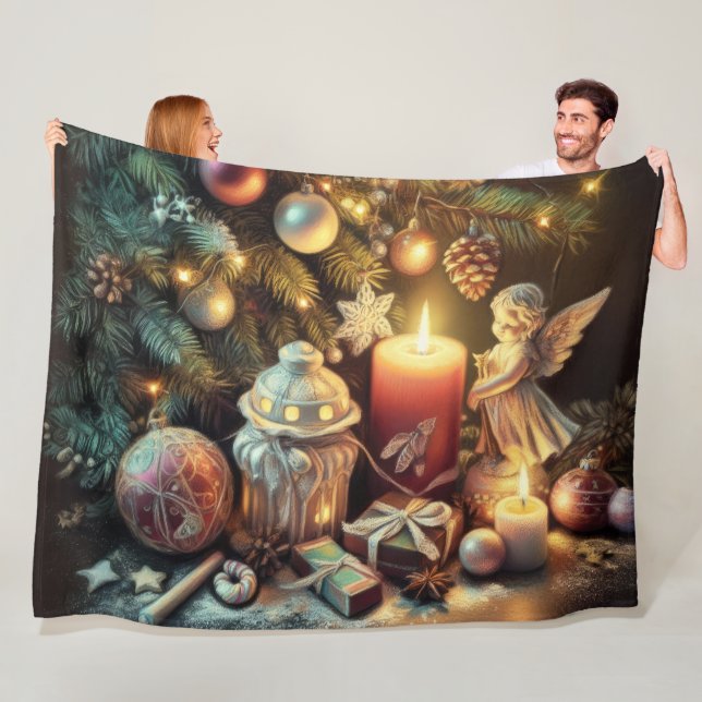 Couverture Polaire Dessin dur Pastel Noël Ange de Noël (En situation)
