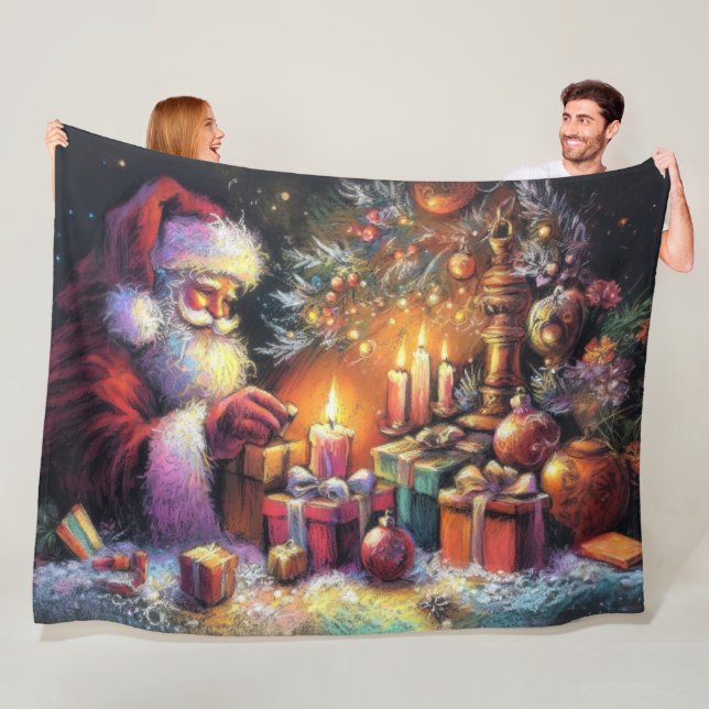 Couverture Polaire Dessin dur Pastel Noël Fête du Père Noël (En situation)