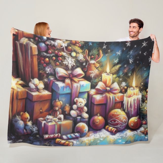 Couverture Polaire Dessin dur Pastel Noël Motif de vacances (En situation)