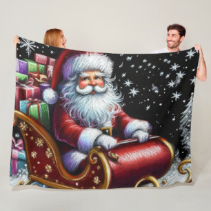 Couverture Polaire Dessin dur Pastel Père Noël dans sa balance