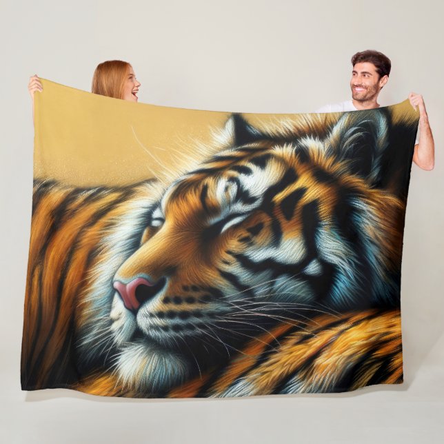Couverture Polaire Dessin dur Pastel Sleeping Tiger (En situation)