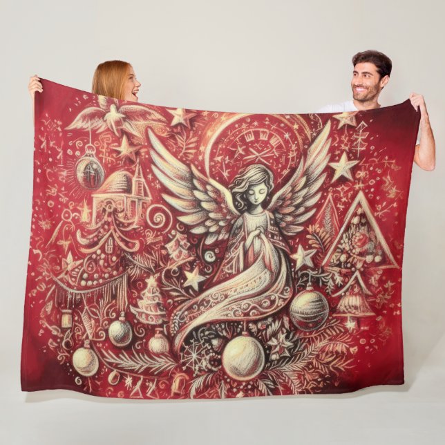 Couverture Polaire Dessin Pastel dur Ange de Noël (En situation)
