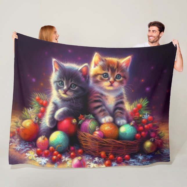 Couverture Polaire Dessin pastel Kittens Noël violet (En situation)