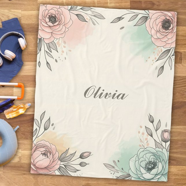 Couverture Polaire Dessins de fleurs sketchy aquarelle charmants (Créateur téléchargé)