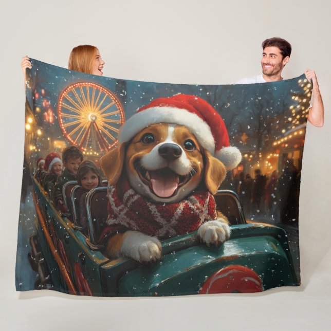 Couverture Polaire Dessous de verre à rouleaux de chien beagle Noël (En situation)