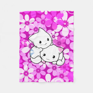 Couverture Polaire Deux chatons sur l'arrière - plan rose