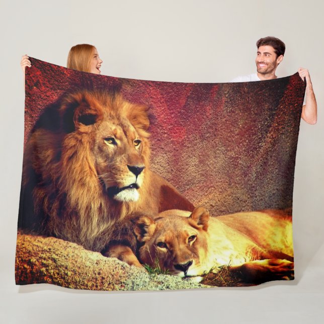 Couverture Polaire Deux Lions (En situation)