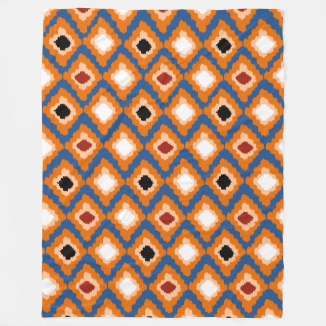 Couverture Polaire Diamants Ikat Orange Moderne Blanche polaire perso (Devant)