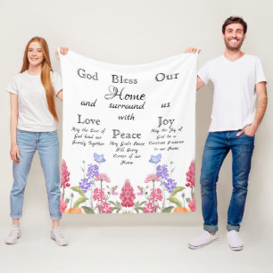 Couverture Polaire Dieu bénisse notre maison Fleurs sauvages floraux 