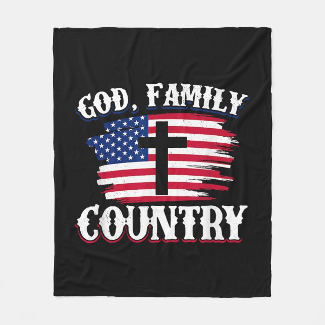 Couverture Polaire Dieu Famille Pays American Drapeau Croix Christian (Devant)
