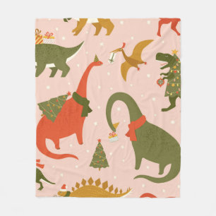 Couverture Polaire Dino Christmas Party Tree Rex. Dinosaur in Santa h