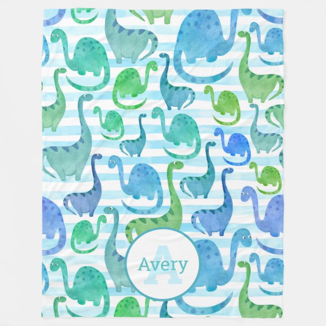 Couverture Polaire Dino Stripe Aquarelle Dinosaures Personnalisé (Devant)