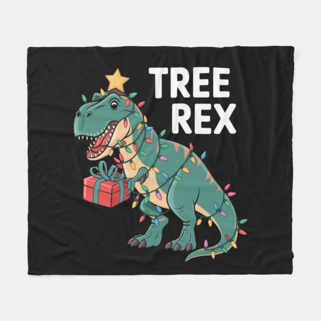 Couverture Polaire Dinosaur Arbre de Noël Rex Pyjamas de Noël Lumière (Devant (Horizontal))