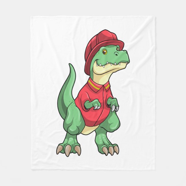 Couverture Polaire Dinosaure comme pompier avec casque d'incendie (Devant)