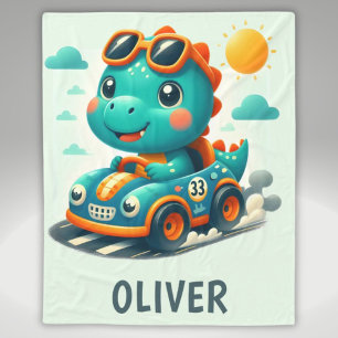 Couverture Polaire Dinosaure de course mignon dans une voiture