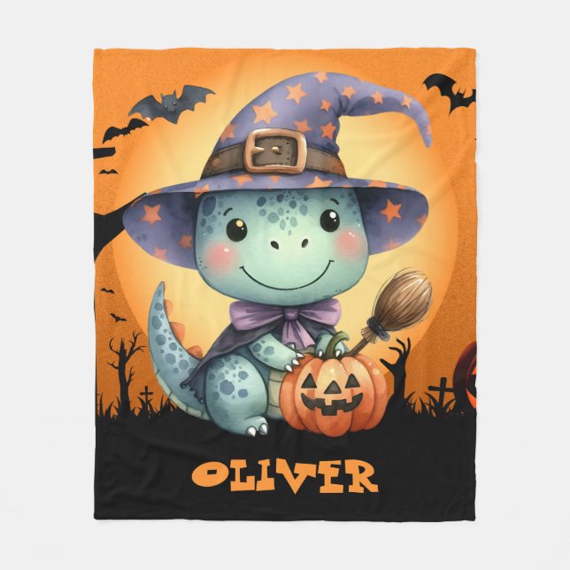Couverture Polaire Dinosaure d'Halloween mignon portant un Casquette  (Devant)