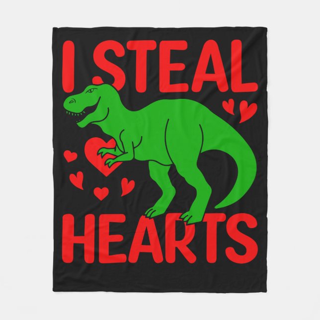 Couverture Polaire Dinosaure Vert Valentine I Voler Coeurs (Devant)