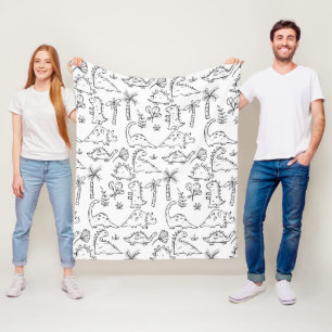 Couverture Polaire Dinosaures Illustrations Motif noir et blanc