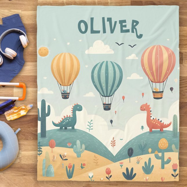 Couverture Polaire Dinosaures mignons et ballons à air chaud (Créateur téléchargé)