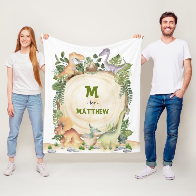 Couverture Polaire Dinosaures pour bébés tropicaux Nom du monogramme  (En situation)