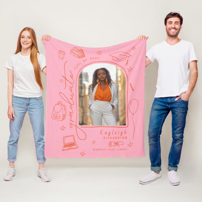 Couverture Polaire Diplômé en photo rose orange (En situation)