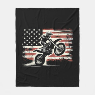 Couverture Polaire Dirt Bike American Flag Motocross Biker Vintage US