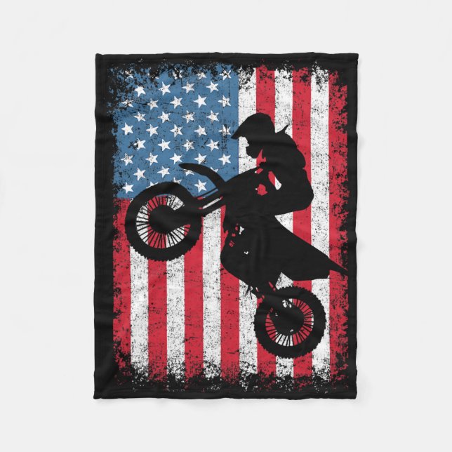Couverture Polaire Dirt Bike Motocross Biker Drapeau Américain 4 Juil (Devant)