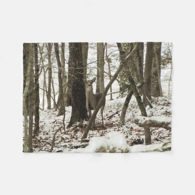 Couverture Polaire Doe Deer dans la neige (Devant (Horizontal))