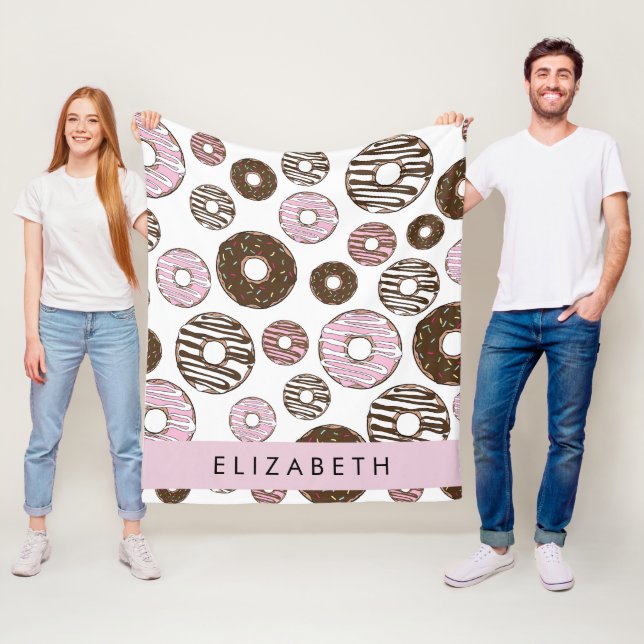 Couverture Polaire Donuts Roses, Donuts Brown, Sprinkings, Votre Nom (En situation)
