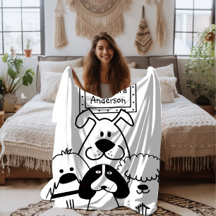 Couverture Polaire Doodle de chien mignon personnalisé