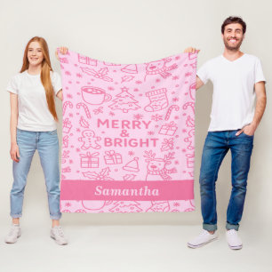 Couverture Polaire Doodle de Noël rose   Un séjour confortable