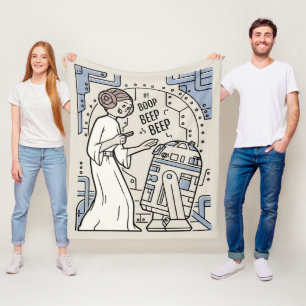 Couverture Polaire Doodle Sketch Leia & R2-D2 sur Death Star