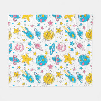 Couverture Polaire Doodles à thème de l'espace sur arrière - plan bla