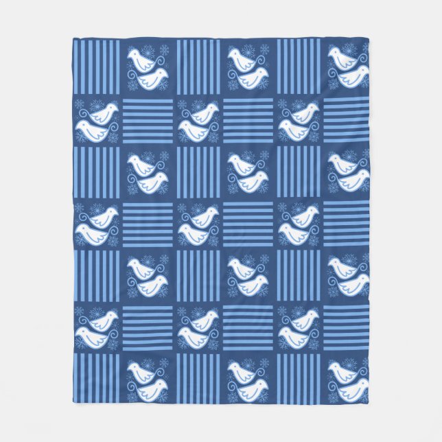 Couverture Polaire Doses et neige Hiver bleu polaire Blanche (Devant)
