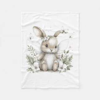 Couverture Polaire Douce illustration de lapin fée à l'aquarelle