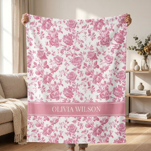 Couverture Polaire Douche de Mariée   Fleur rose personnalisée pour l