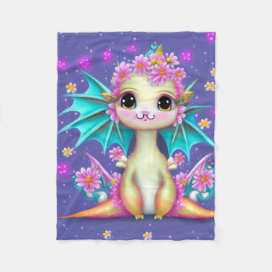 Couverture Polaire Dragon Bébé mignon aux fleurs roses