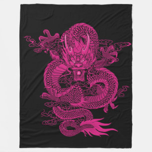 Couverture Polaire Dragon chinois rose d'empereur