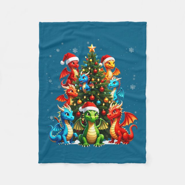 Couverture Polaire Dragon Christmas Tree Squad Santa Hat Fantasy Myth (Devant)