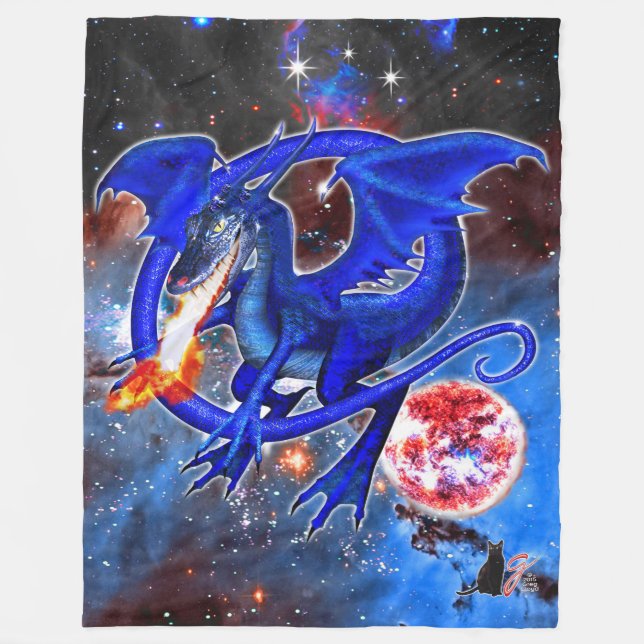Couverture Polaire Dragon cosmique azurite (Devant)