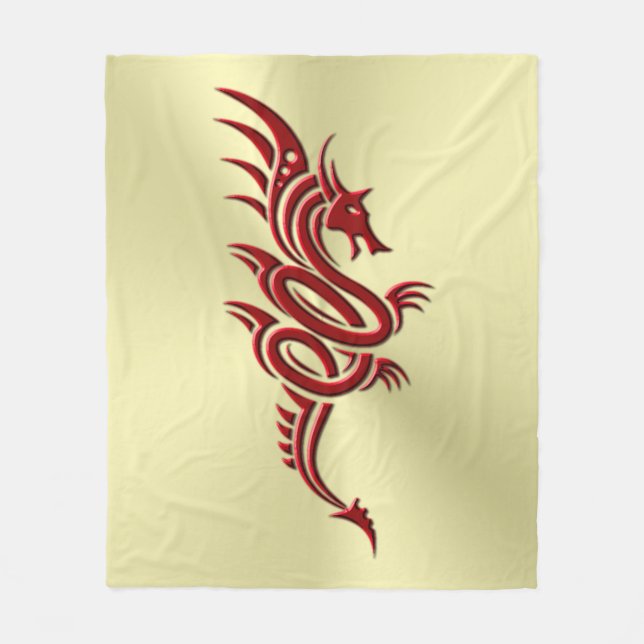 Couverture Polaire Dragon Crimson oriental, Embossed-effet sur l'or (Devant)