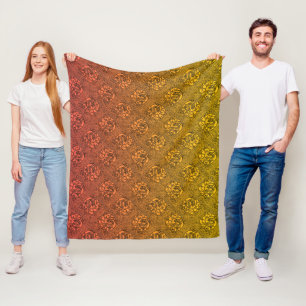 Couverture Polaire Dragon d'arbre et de feuilles en noir sur orange j