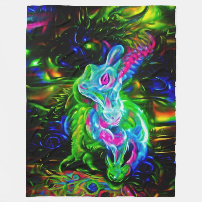 Couverture Polaire Dragon de lapin psychédélique à Neon Imaginaire (Devant)