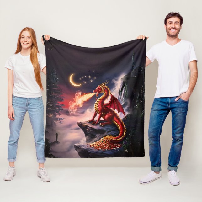 Couverture Polaire Dragon de Respiration de feu gardant trésor (En situation)