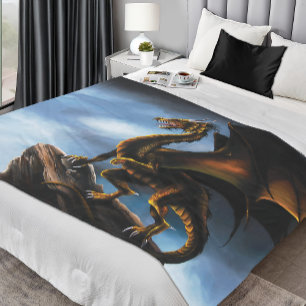 Couverture Polaire Dragon noir cuivre or