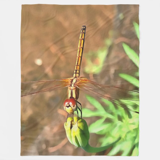 Couverture Polaire Dragonfly Artistique Reposant Sur Une Tête De Fleu (Devant)