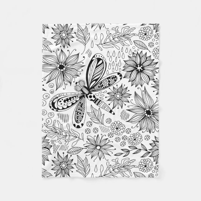 Couverture Polaire Dragonfly et doodle de fleurs (Devant)