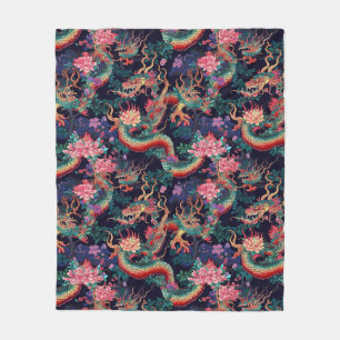 Couverture Polaire Dragons et fleurs de néon