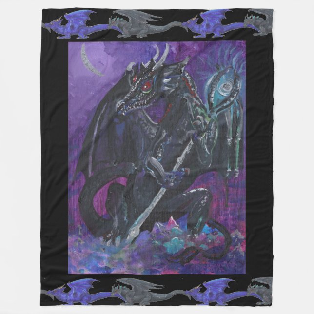 Couverture Polaire Dragons noirs du Roi Madame noir bleu de la Reine (Devant)
