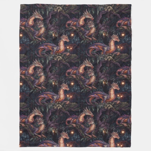 Couverture Polaire Dragons pourpres perchés dans les arbres (Devant)